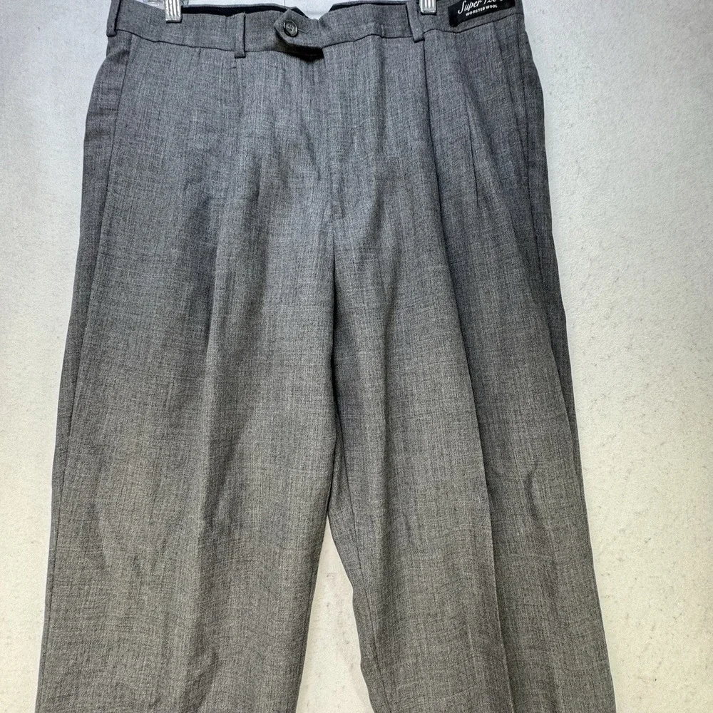 NWT Bachrach Super 120's Wool Pants 36 R X 36" Unhemmed Grey Pleated Lightweight - Picture 9 of 10